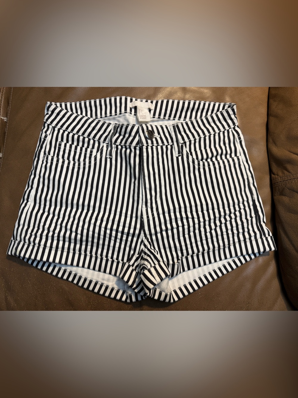 H&M Black & White Vertical Stripe Jean Shorts